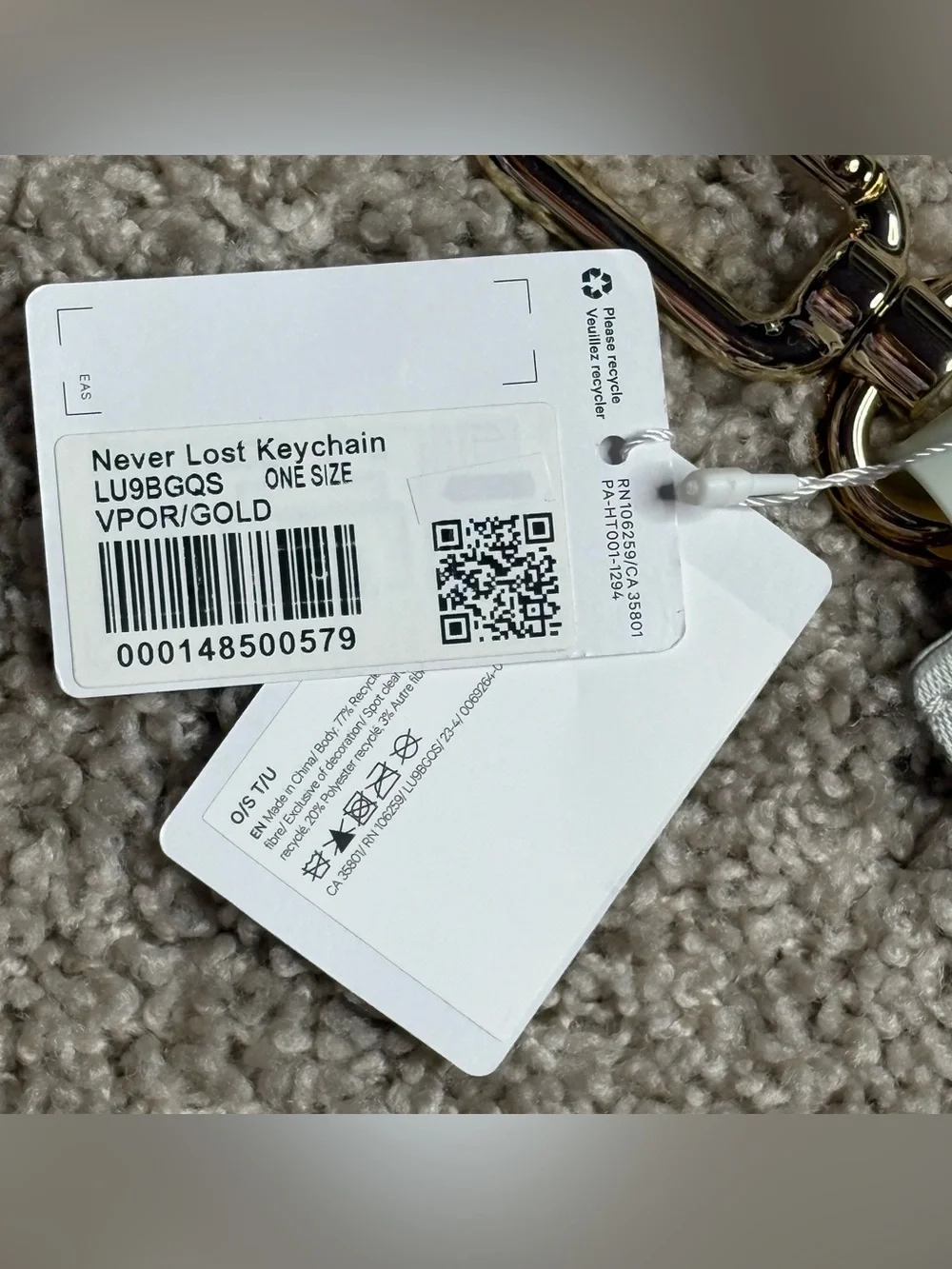 Lululemon Never Lost Keychain